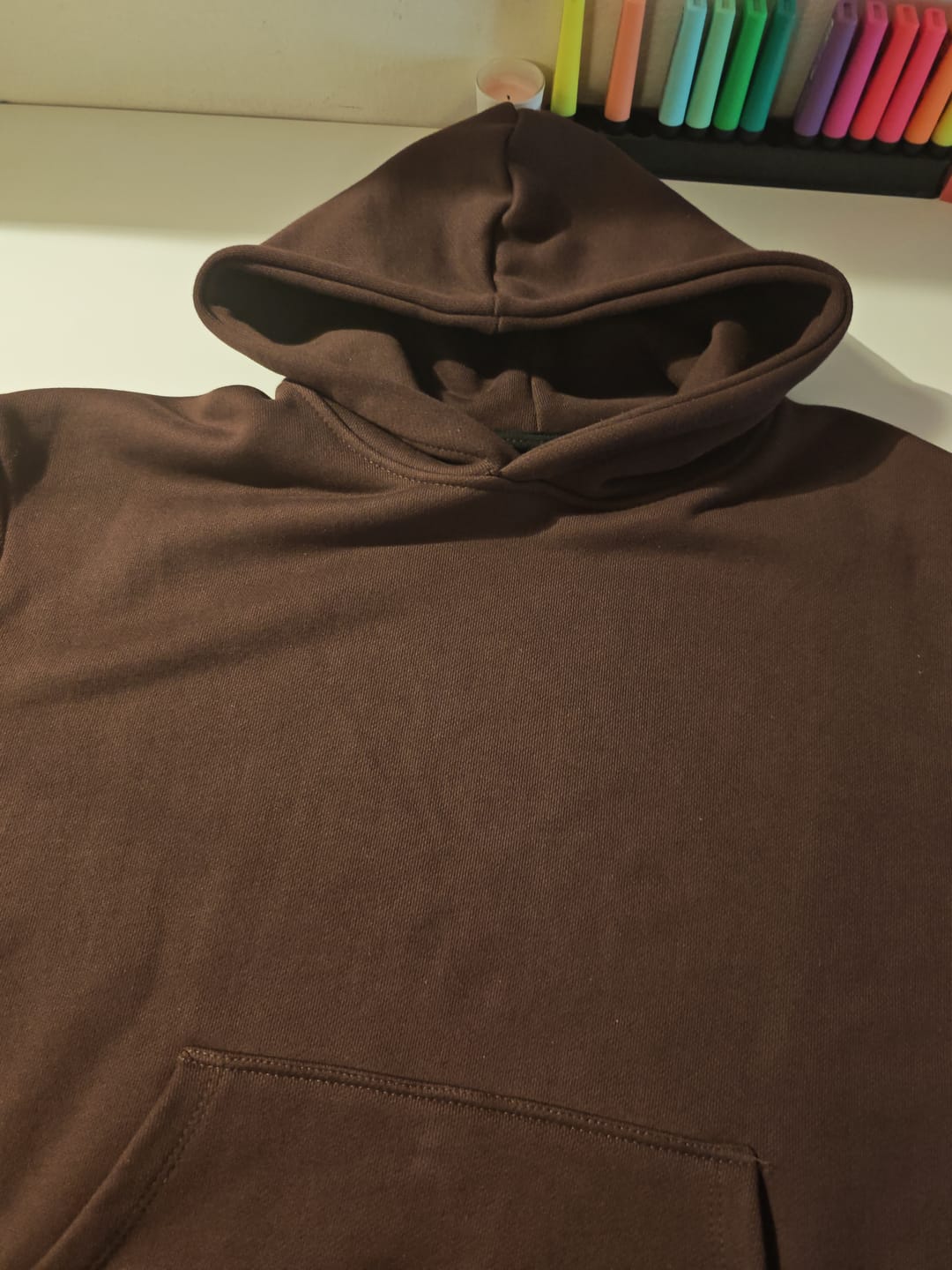 Customer photo review of Hoodie Cropped Blanks 500GSM Dark Chocolate