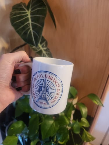 Customer photo review of Why Are You Gay, Emmanuel Macron? Mug