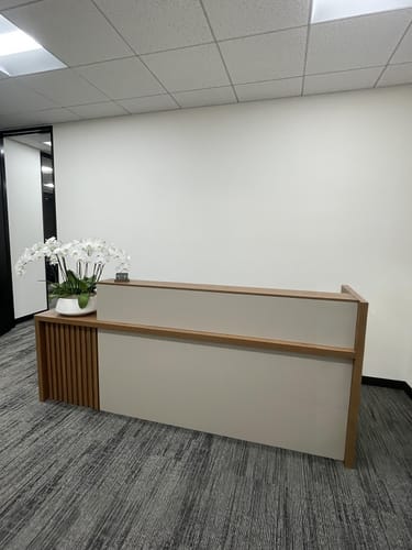 Customer photo review of Stylish Reception Desk with Dual-Tier Surface and Secure Storage for Office, Salons and Retail Stores