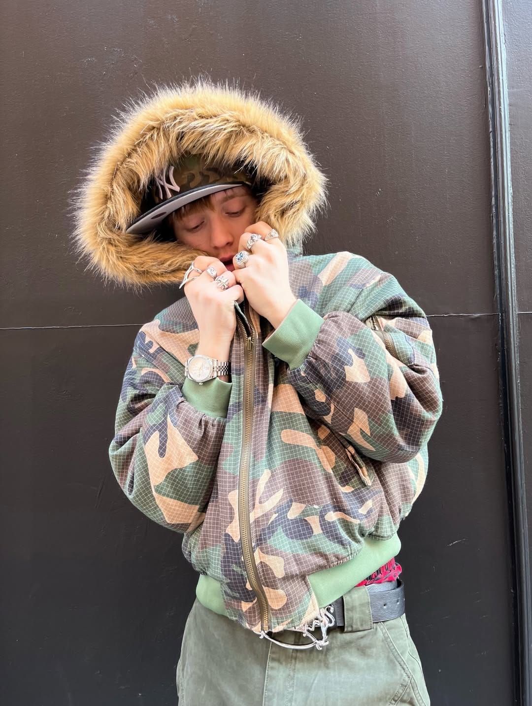 Customer photo review of Camouflage Fur Collar Reversible Cotton Jacket - 2499