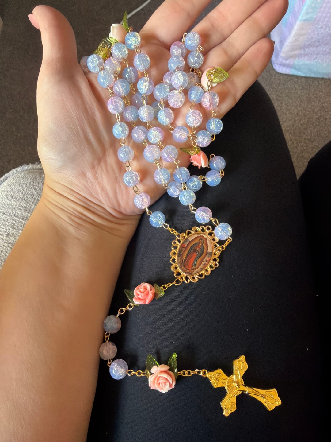 Customer photo review of Christianartworkshop Virgin Mary with Rose-Accented Rosary: Timeless Faith & Floral Faith Symbol