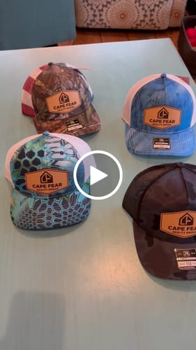 Customer video review of Custom Leather Patch Hats Richardson CAMO Laser Engraved