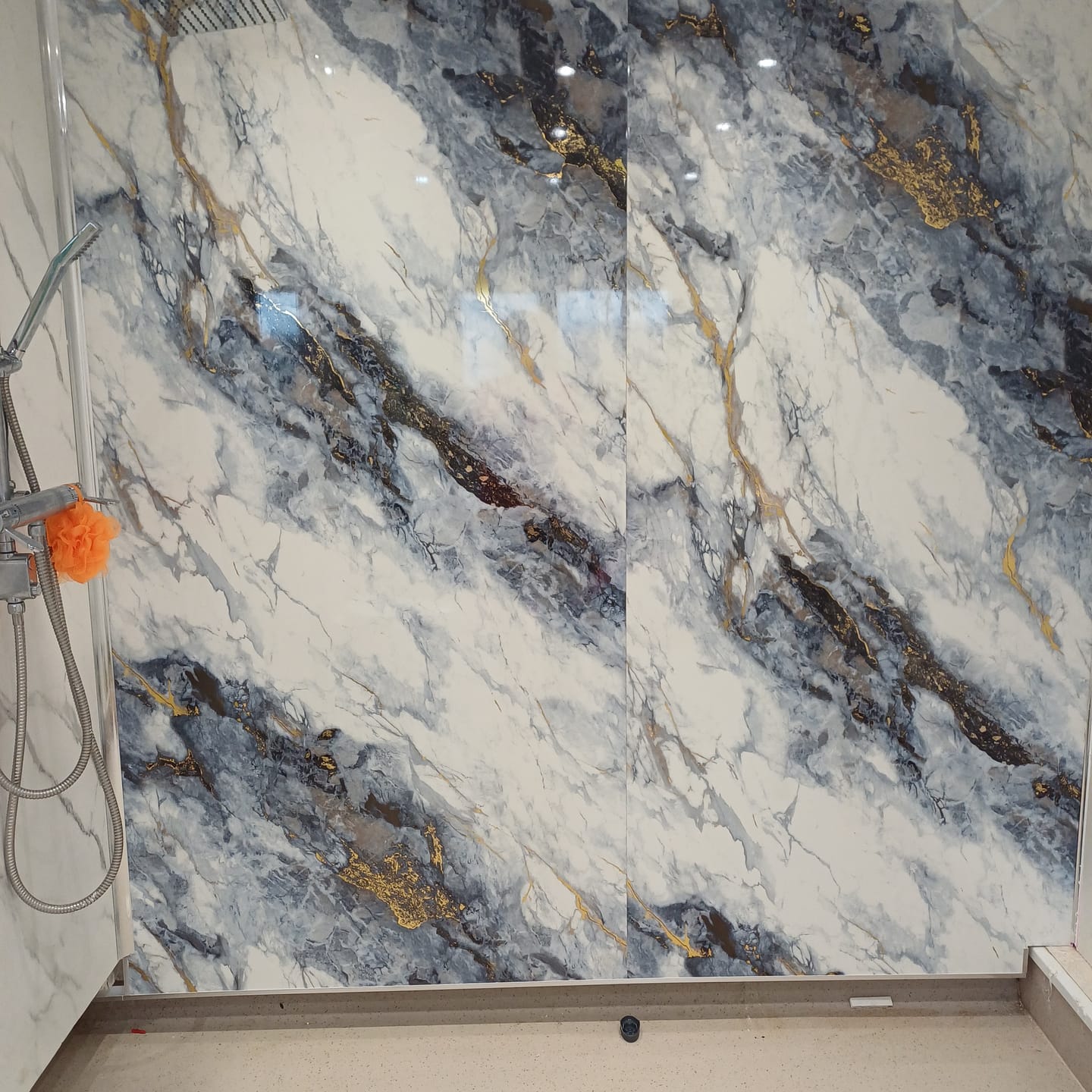 Customer photo review of 10mm Ocean Blue Gloss Shower Panel 1M x 2.4M