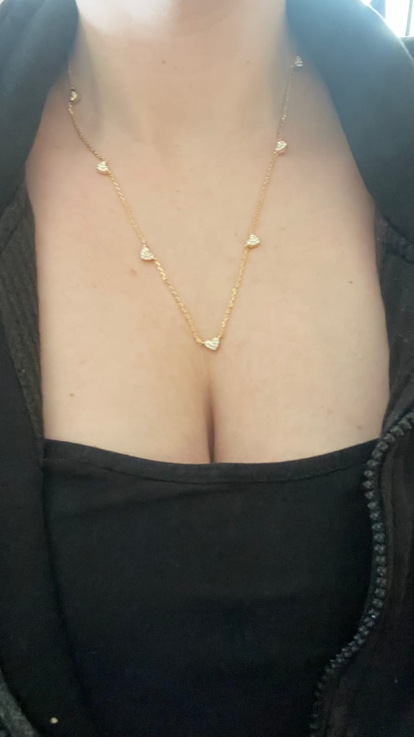 Customer photo review of Irene 18k White Gold Plated Heart Station Necklace with Swarovski Crystals