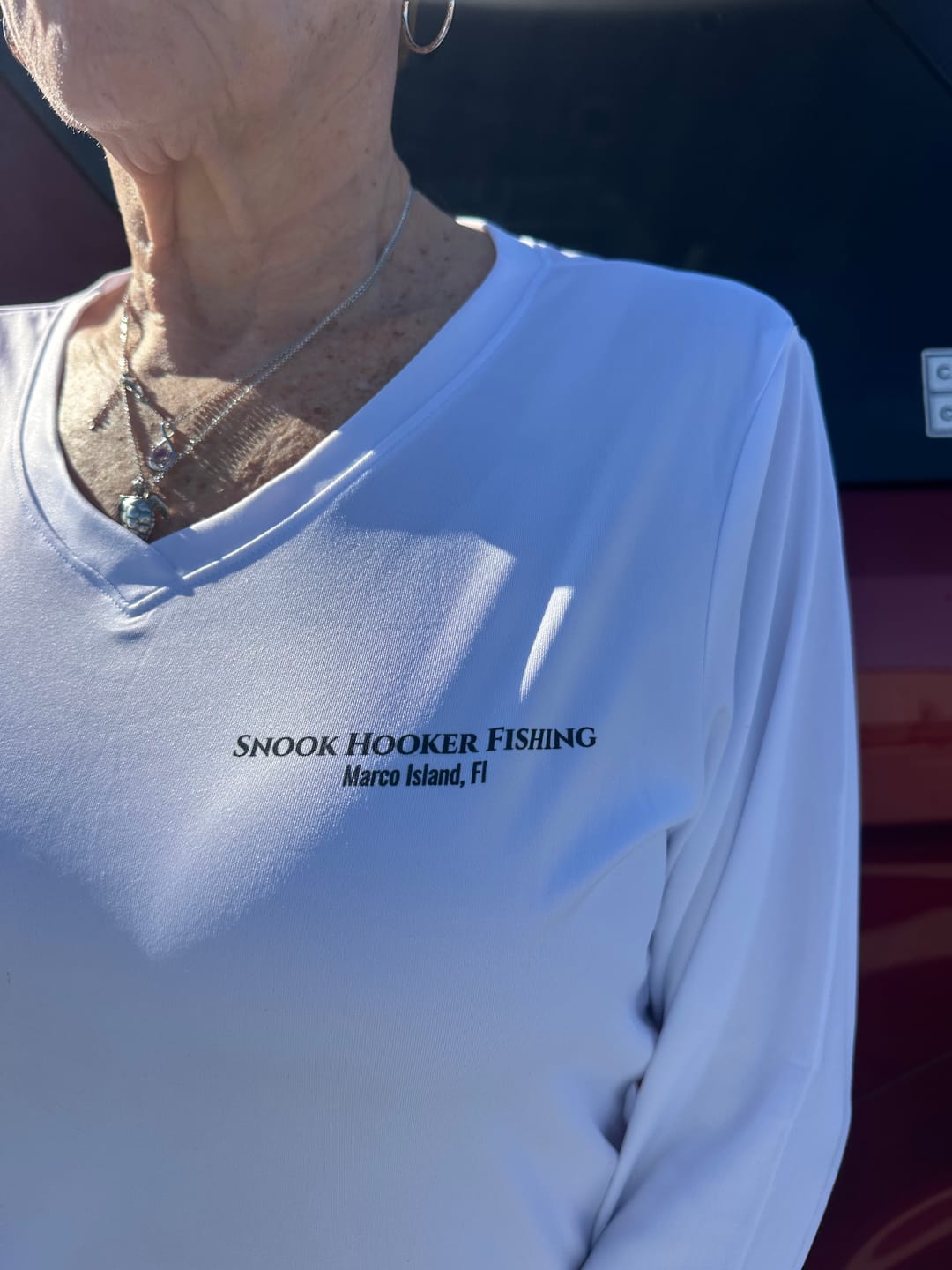 Customer photo review of American Flag Women's Dri-Fit Custom Boat Shirts - Long Sleeve