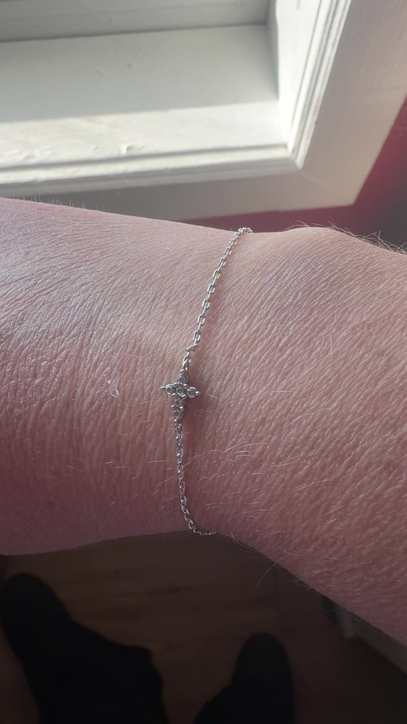 Customer photo review of Zuri 18k White Gold Plated Silver Cross Bracelet with Swarovski Crystals