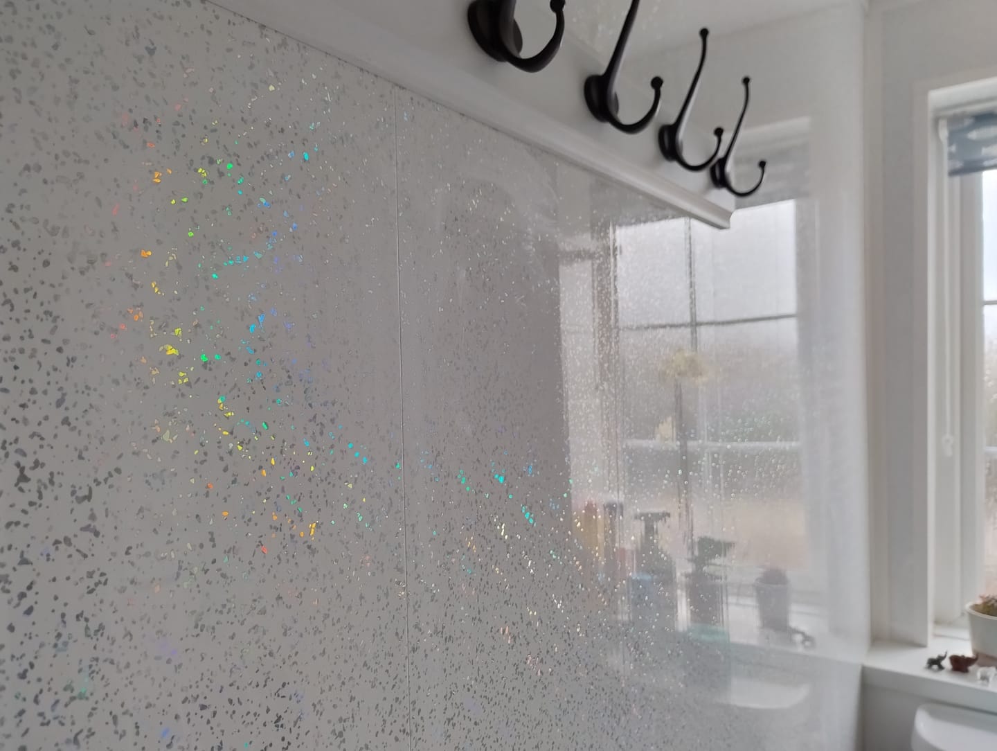 Customer photo review of 8mm Platinum White Sparkle Bathroom Wall Panel 2.6M