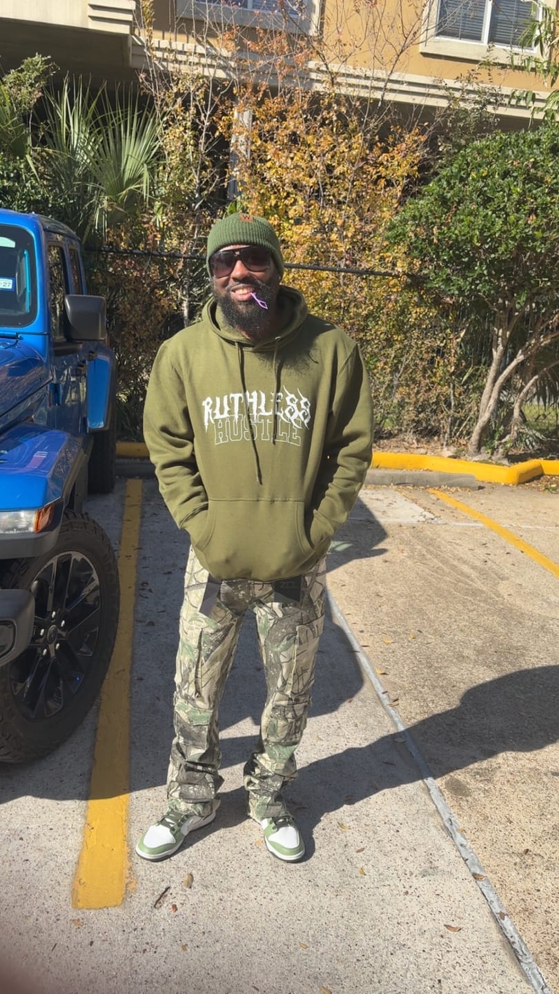 Customer photo review of Ruthless Hustle Hoodie (White Logo)
