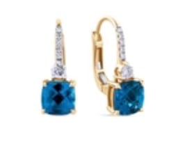 Customer photo review of London Blue Topaz & Diamond Checkerboard Drop Earrings in 9ct Yellow Gold