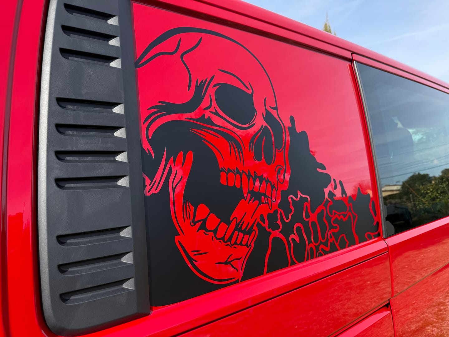 Customer photo review of Volkswagen Van Window Decal Nightmare Skull