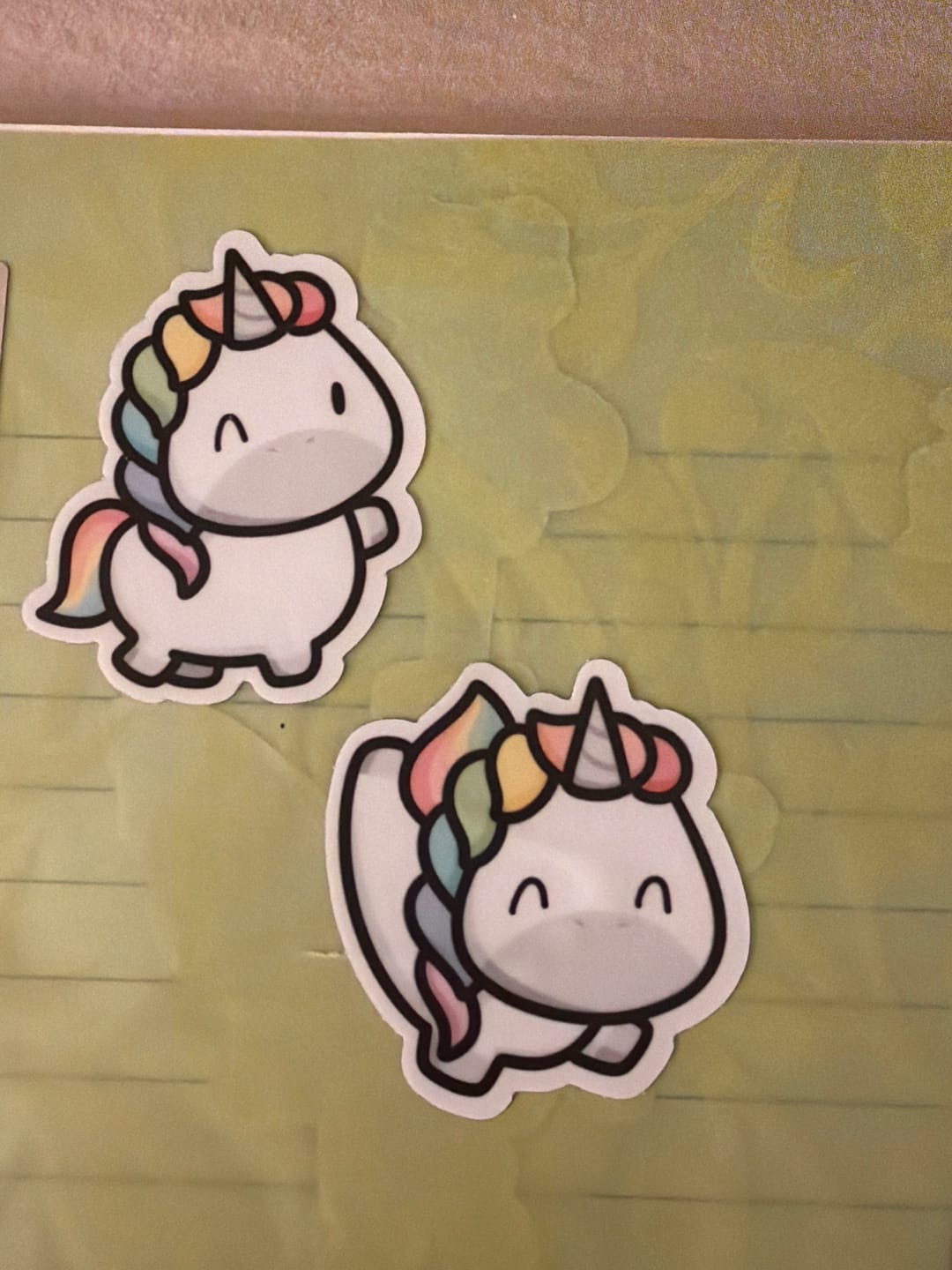 Customer photo review of Rainbow Unicorns Die Cut Stickers (Set of 5)