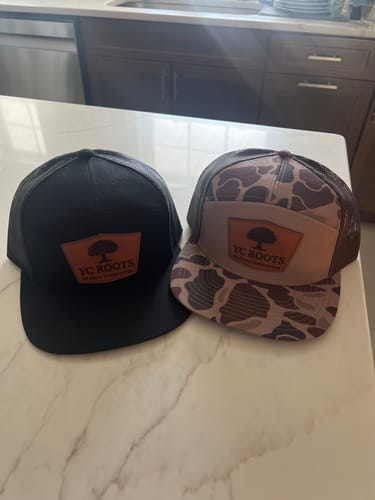 Customer photo review of Custom Leather Patch Trucker Hat - Richardson 112