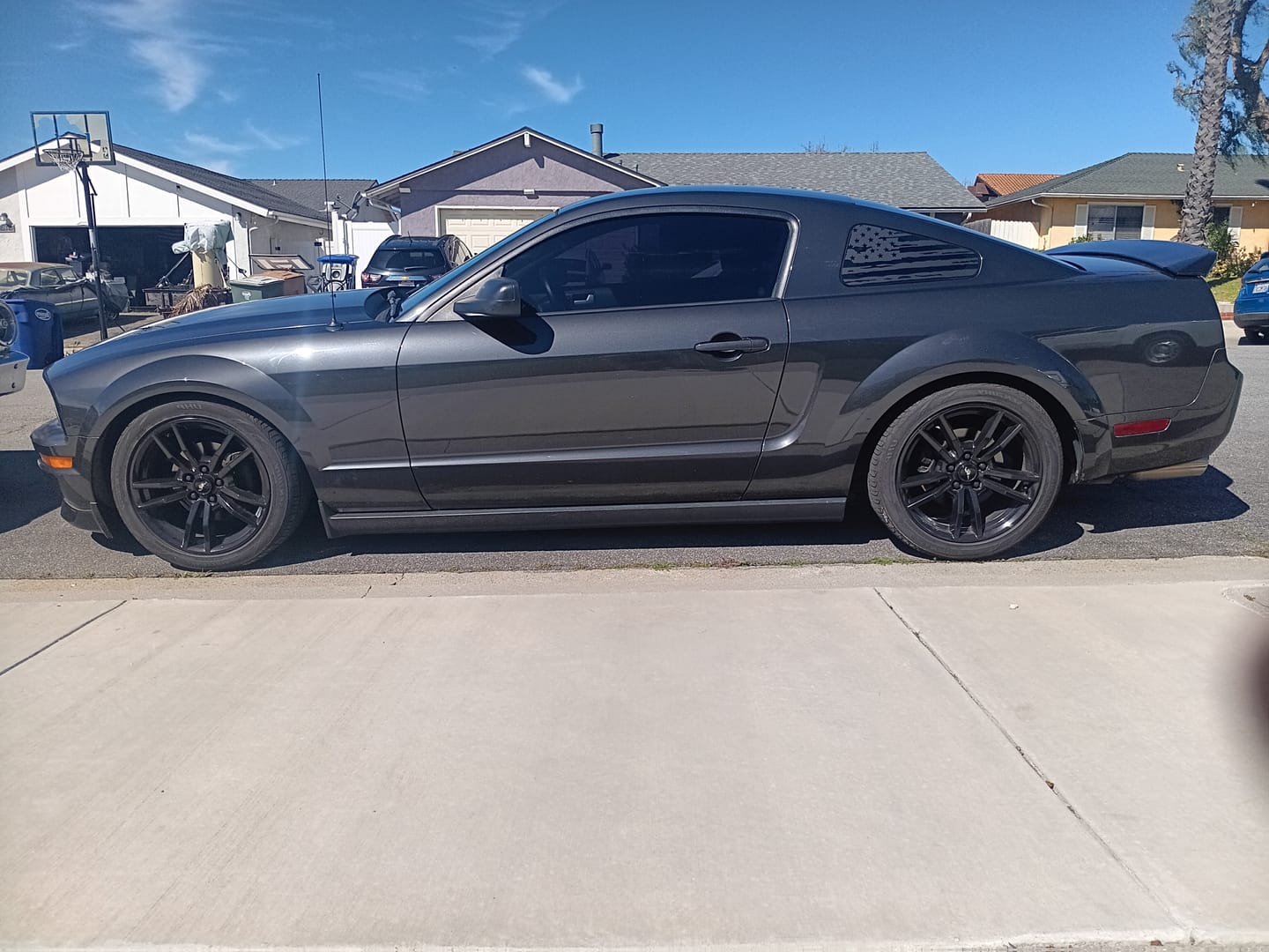 Customer photo review of (x2) Distressed USA flag pre-cut decal fits 2005-2009 Ford Mustang quarter window