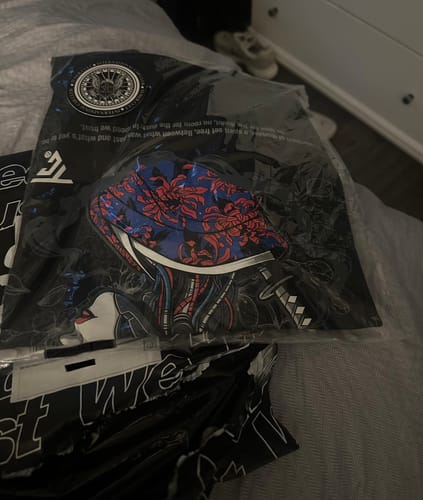 Customer's new DARK GEISHA TEE still in its clear packaging, showing the colorful graphic.