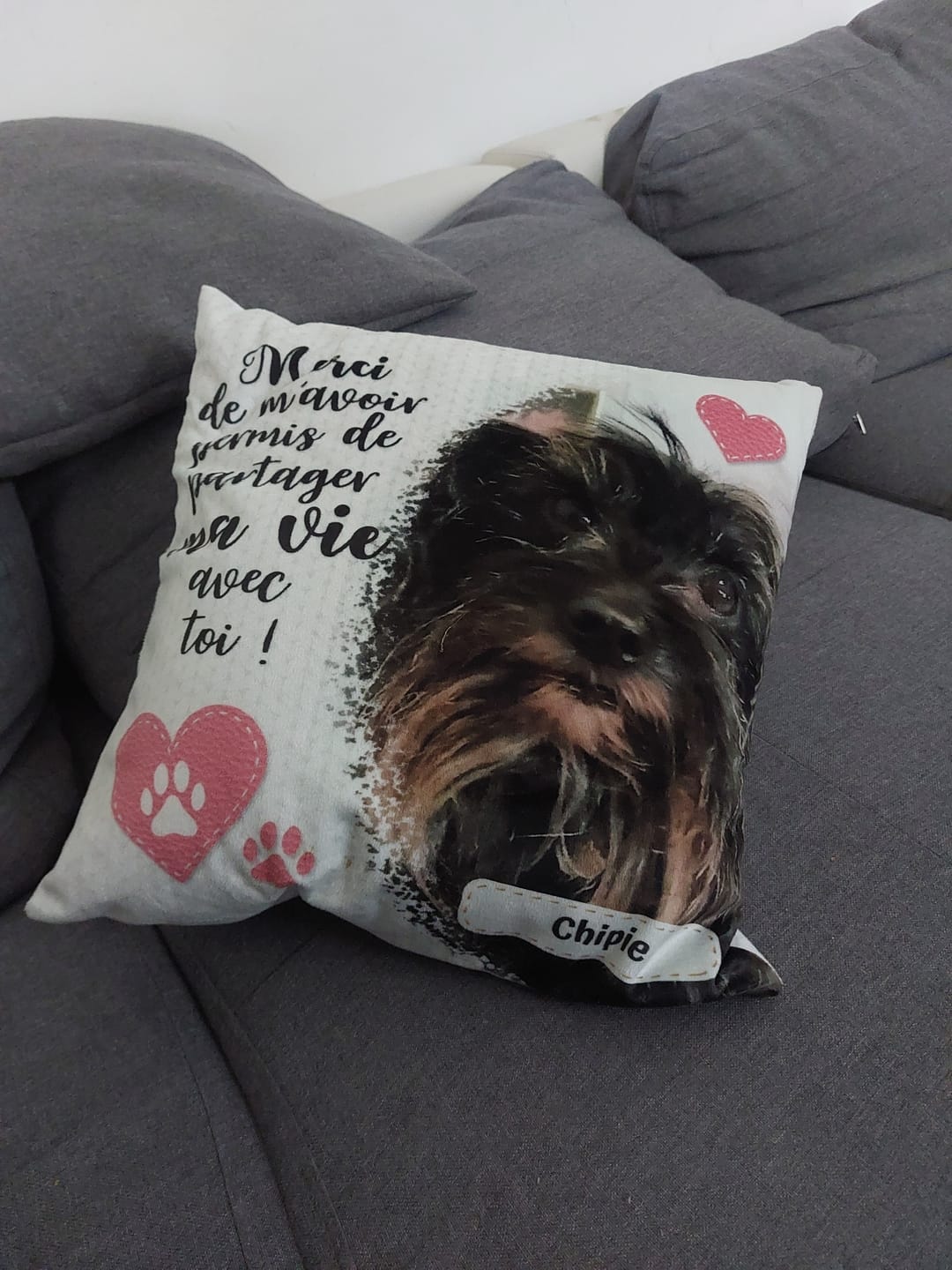 Customer photo review of Merci - Coussin personnalisé