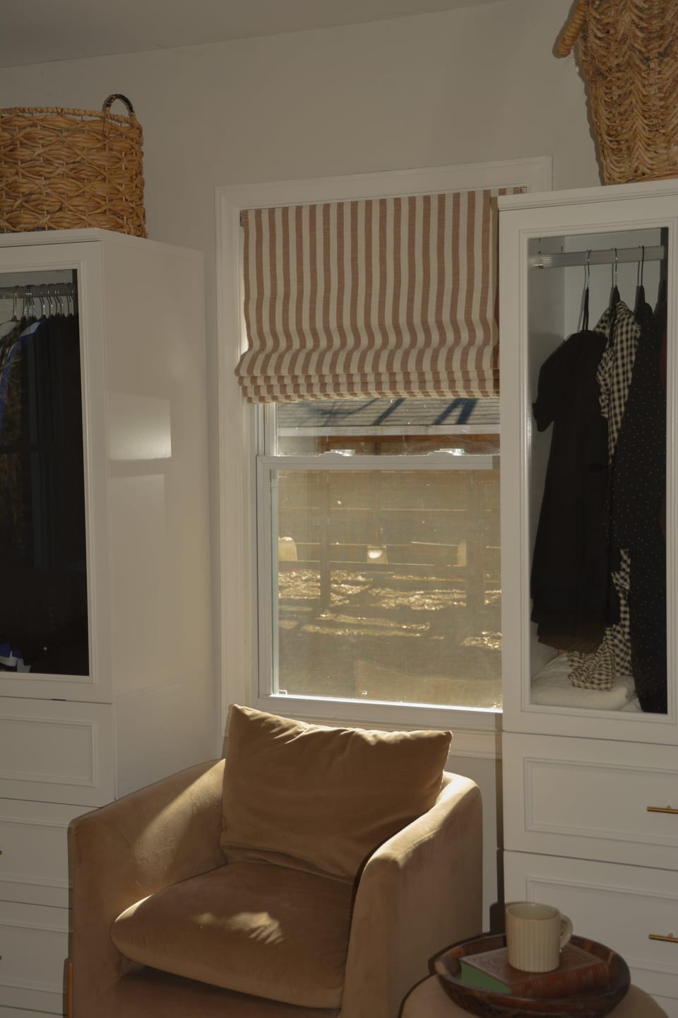 Customer photo review of Milano Flat Fold Linen Blend Striped Custom Roman Shade