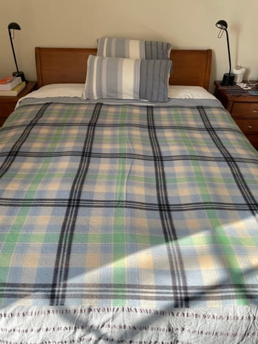 Customer photo review of Brand New English Pastel Blue and Green Checked Luxury Woven Cashmere Blanket