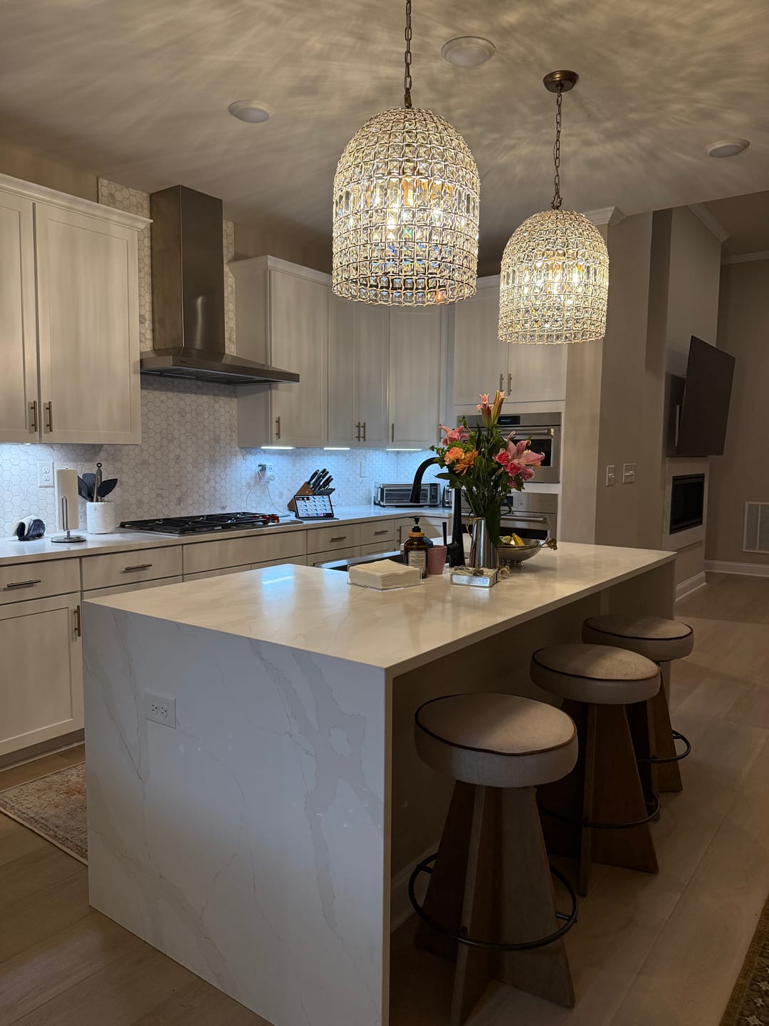 Customer photo review of French Antique Brass Crystal Cage Chandelier