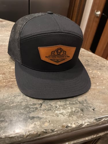 Customer photo review of Flat Bill Seven-Panel Leather Patch Hat - Richardson 168