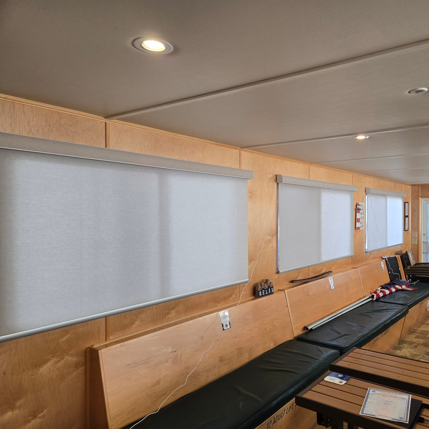 Customer photo review of SmartWings Motorized Light Filtering Roller Shades 70% Blackout Safari