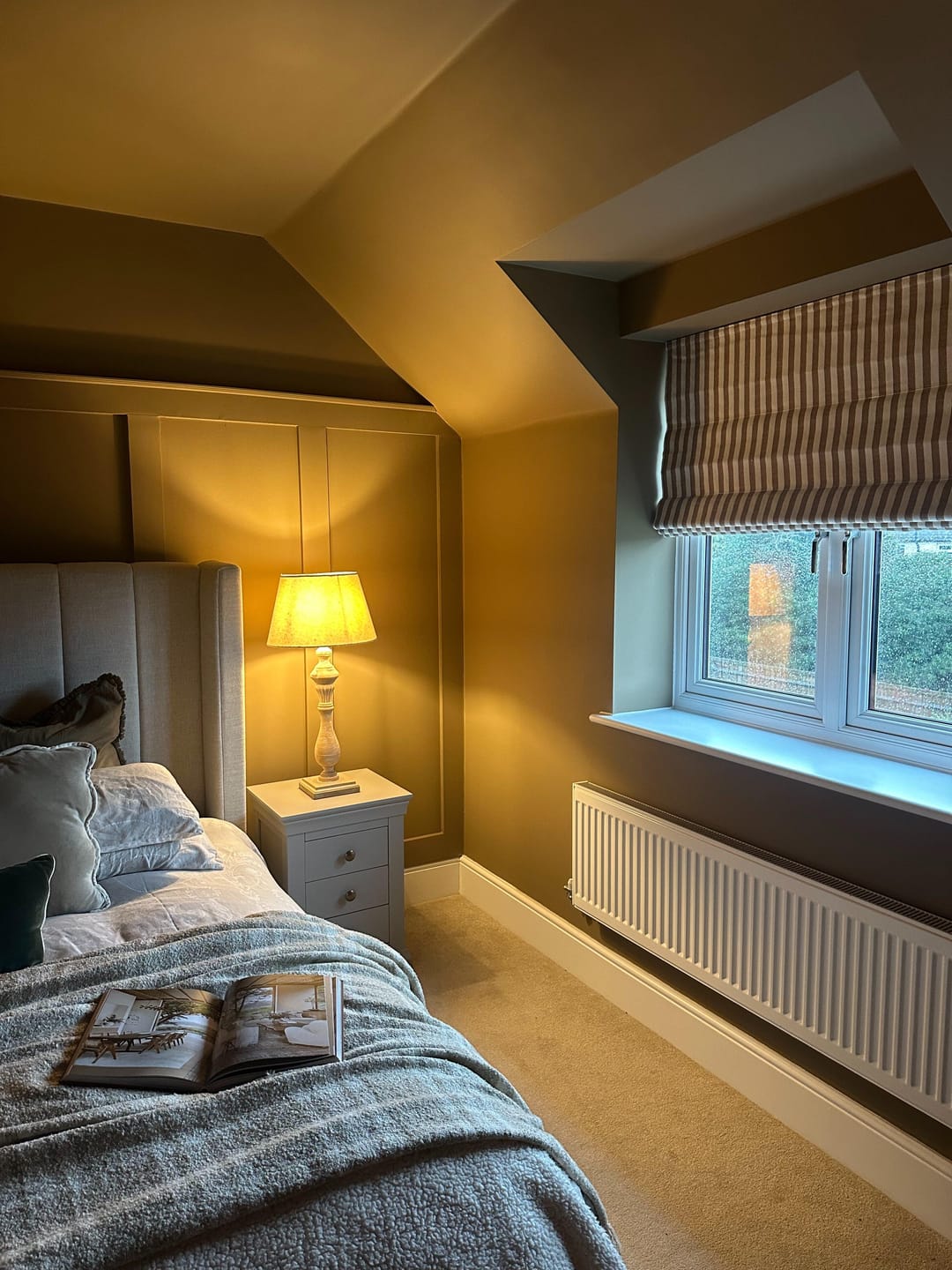 Customer photo review of Milano Flat Fold Linen Blend Striped Custom Roman Shade