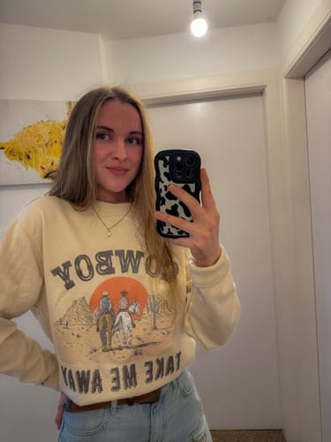 Customer photo review of 'Cowboy Take Me Away' Organic Cotton Sweater
