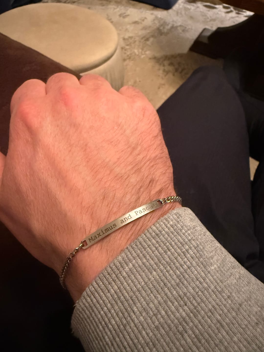 Customer photo review of Mens Silver Personalised Chain Bracelet