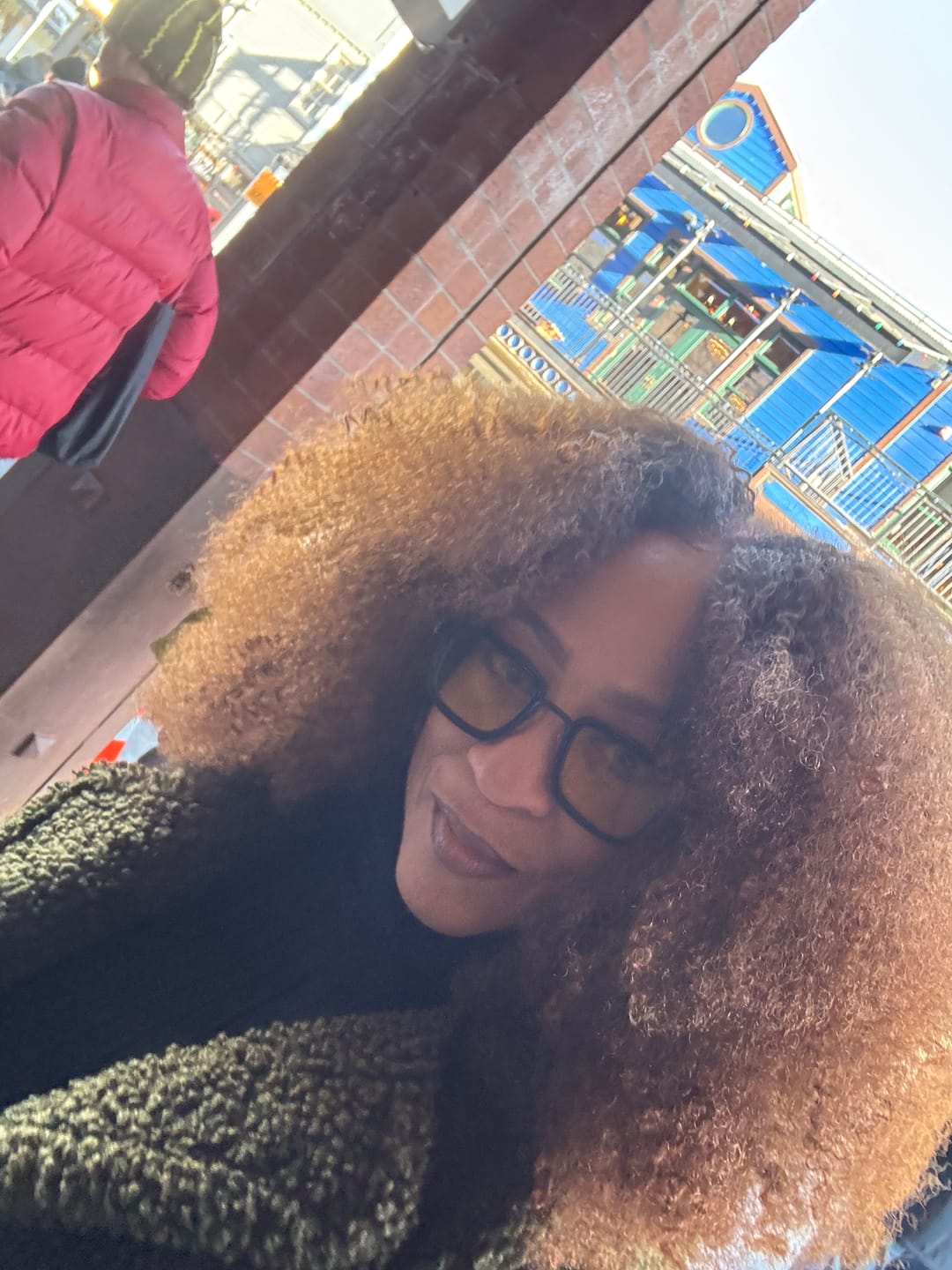 Customer photo review of #T1B/4 Medium Brown Multi-Textured Kinky Curly Human Crochet Hair with Dark Roots