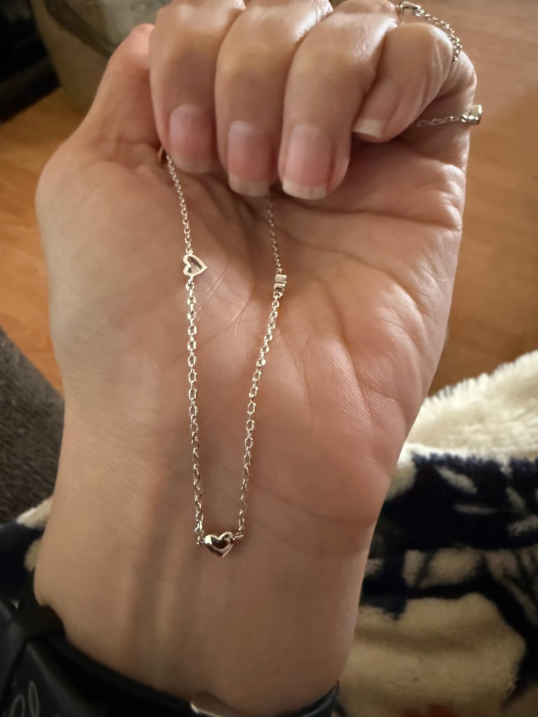 Customer photo review of Jane 18k White Gold Plated Heart Station Necklace