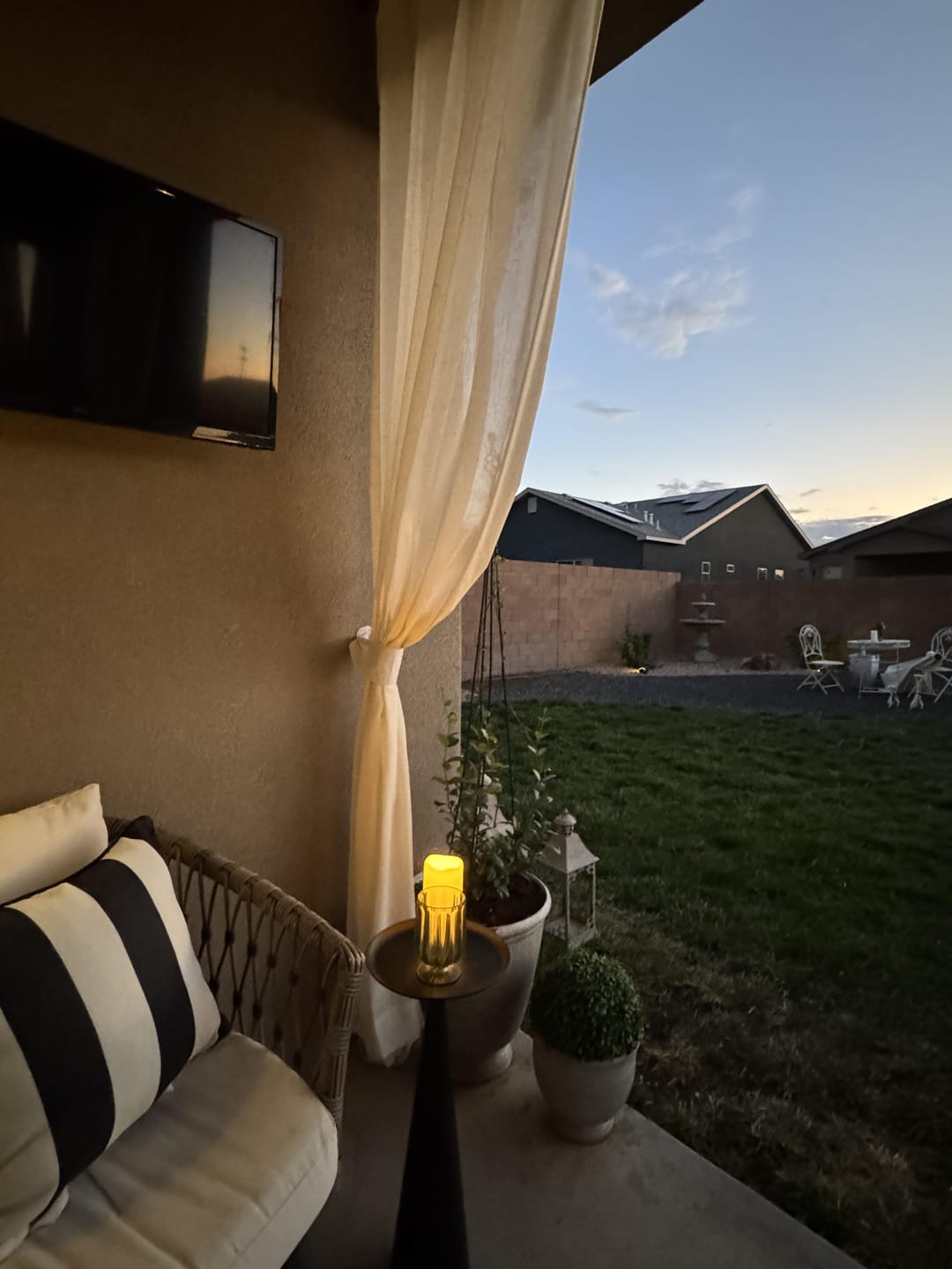 Customer photo review of Noah Linen Look Lightweight Waterproof Custom Outdoor Curtain