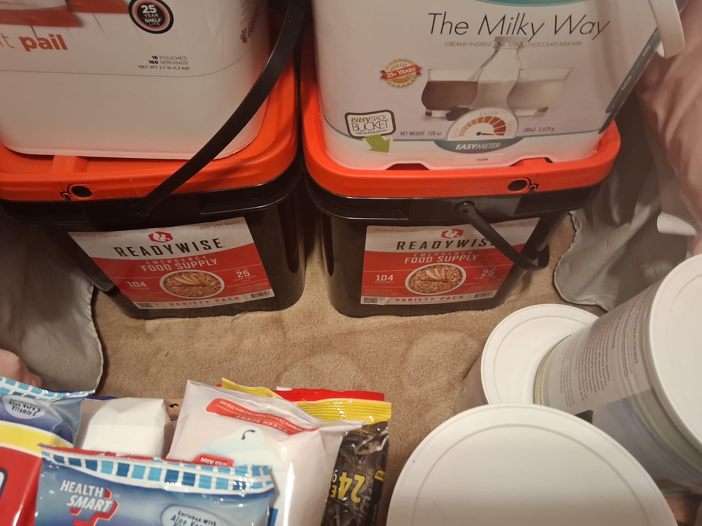 Customer photo review of 104 Serving Variety Pack Bucket Buy 1 Get 1