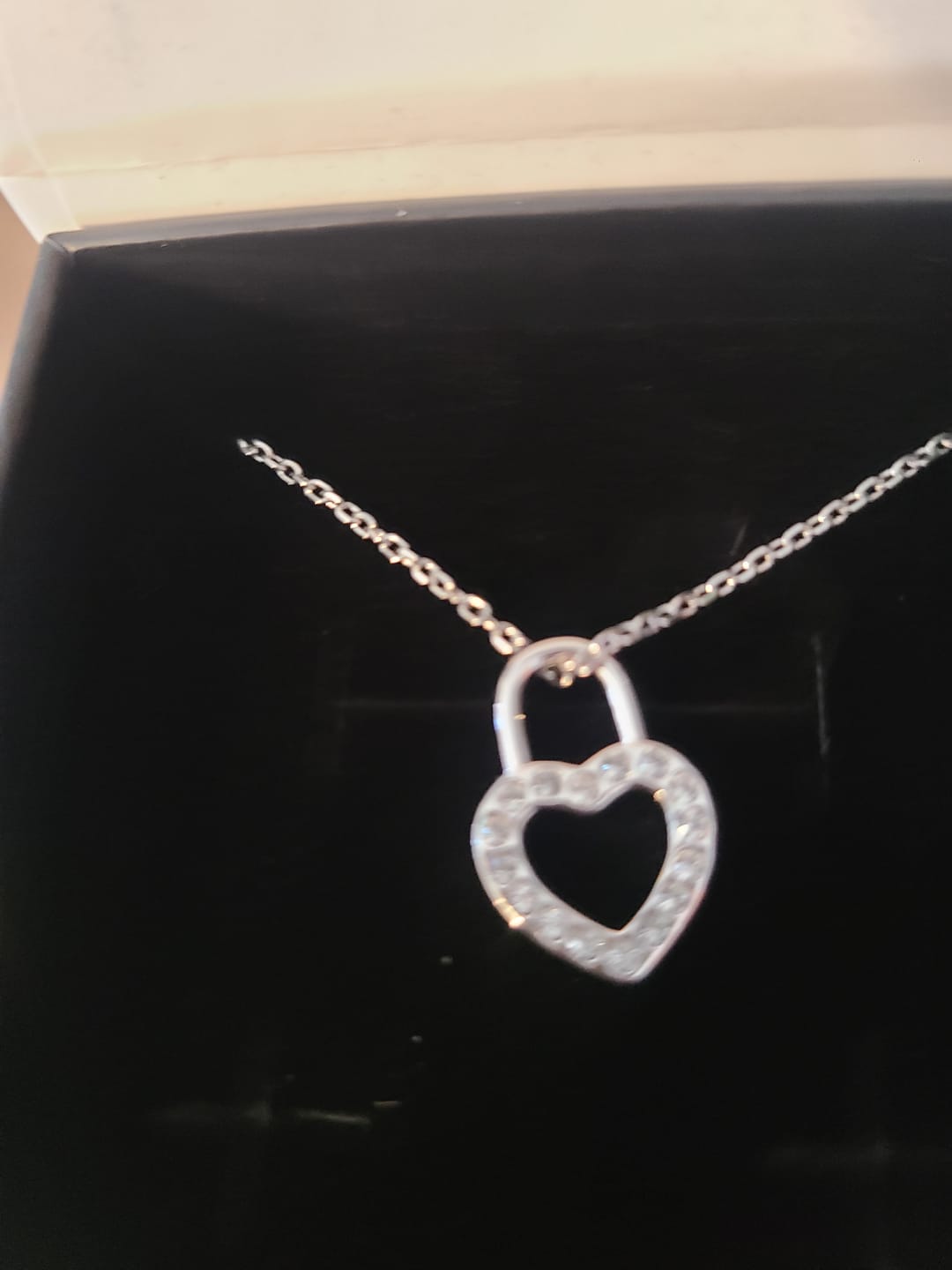 Customer photo review of Janelle 18k White Gold Plated Heart Padlock Pendant Necklace with Swarovski Crystals