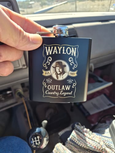 Customer photo review of Waylon Jennings Outlaw Country Legend Flask