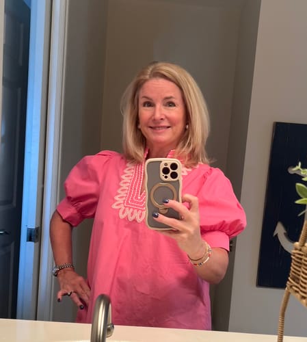 Customer photo review of Embroidered Puff Sleeve Top W/V Neck