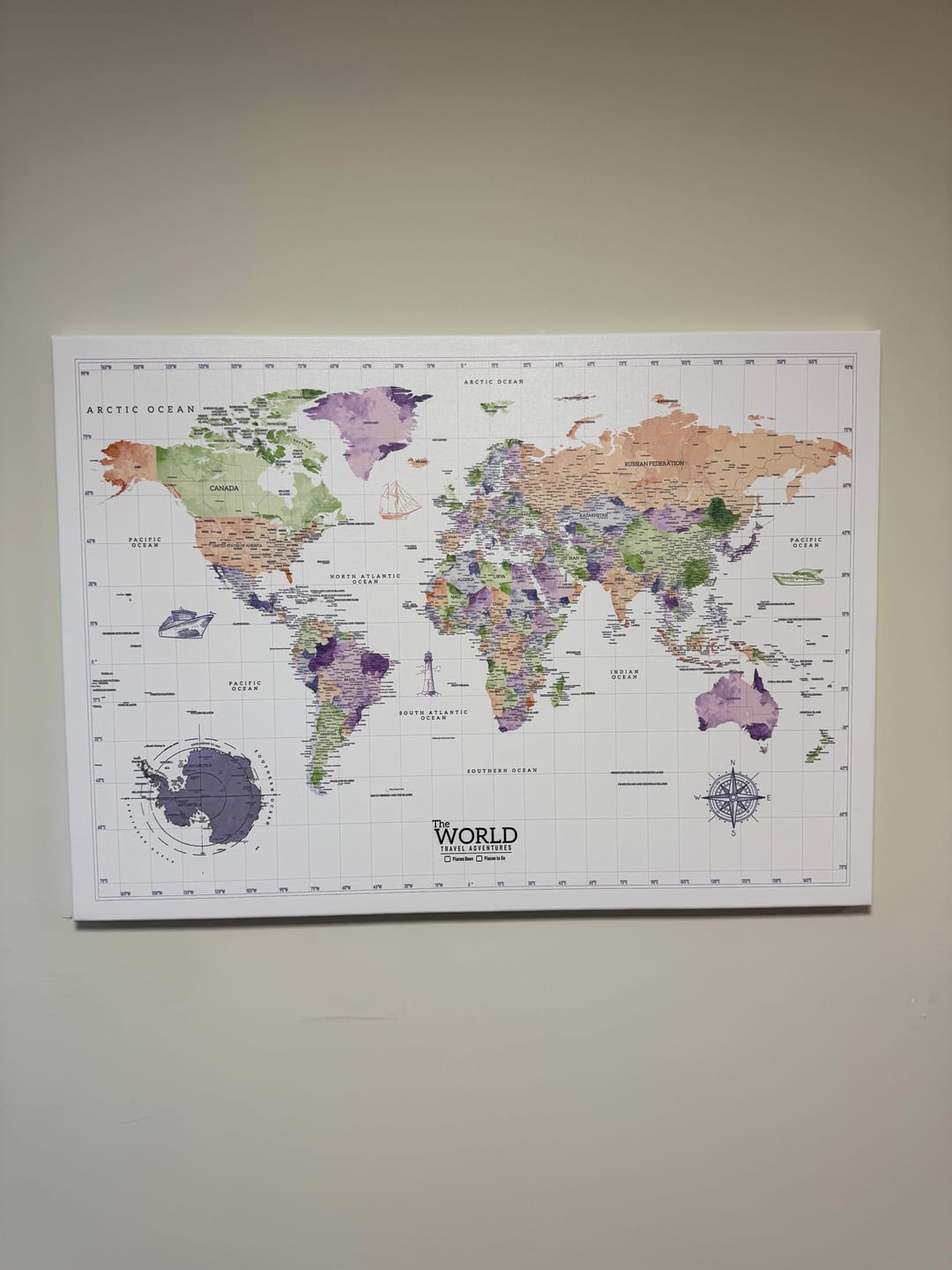 Customer photo review of Dünya Haritası Kanvas Tablo - Modern Duvar Dekoru (Purple)