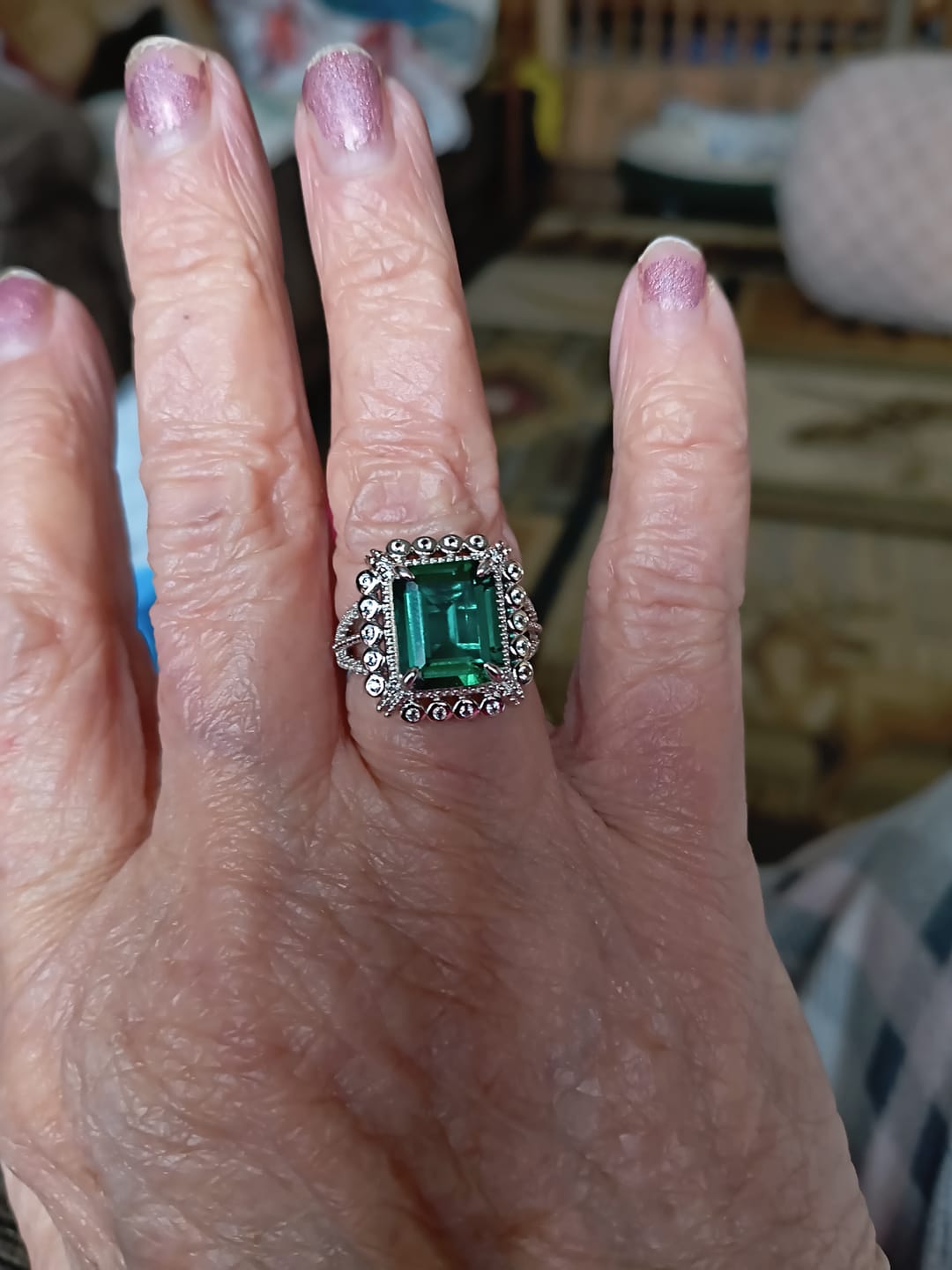 Customer photo review of Emerald Cut Lab Created Emerald Classic Luxury Sterling Silver Ring