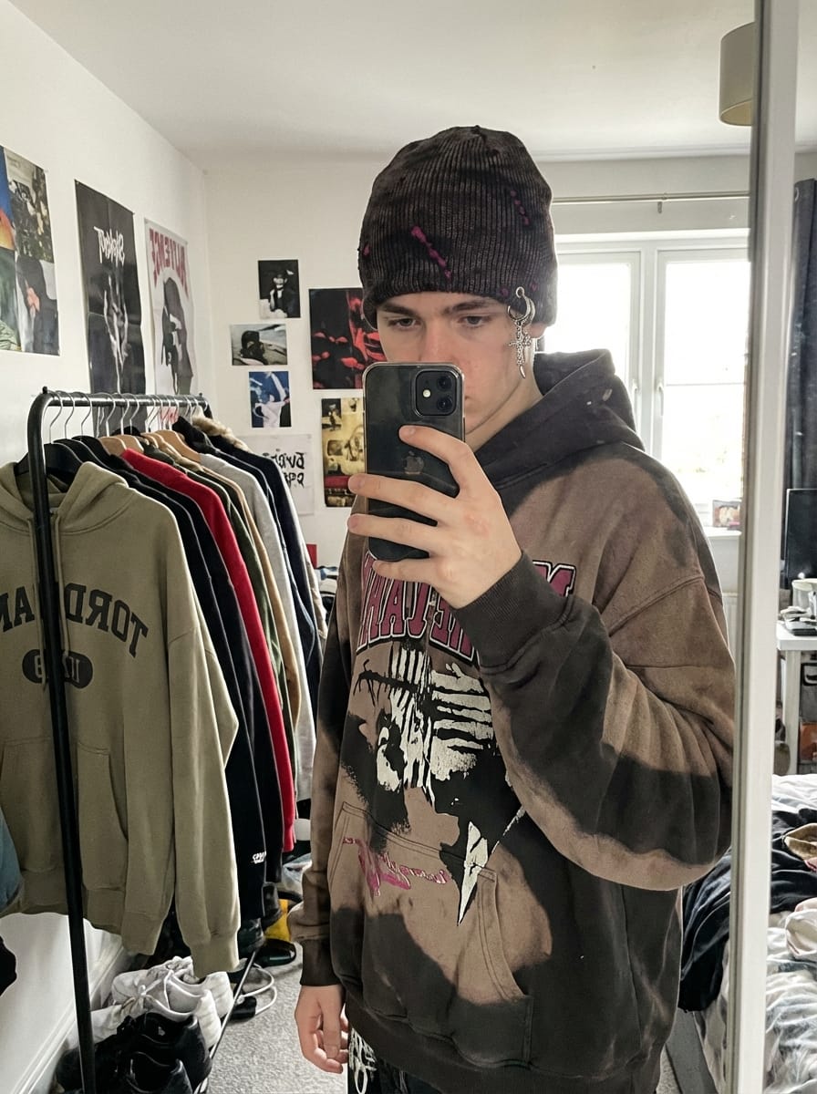 Customer photo review of Retro Wasteland Style Distressed Knit Hanging Charm Beanie