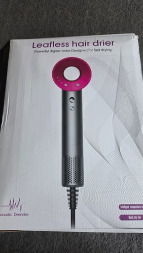 Customer's packaging for the Leafless Fan Hair Dryer, showing the product on the front.