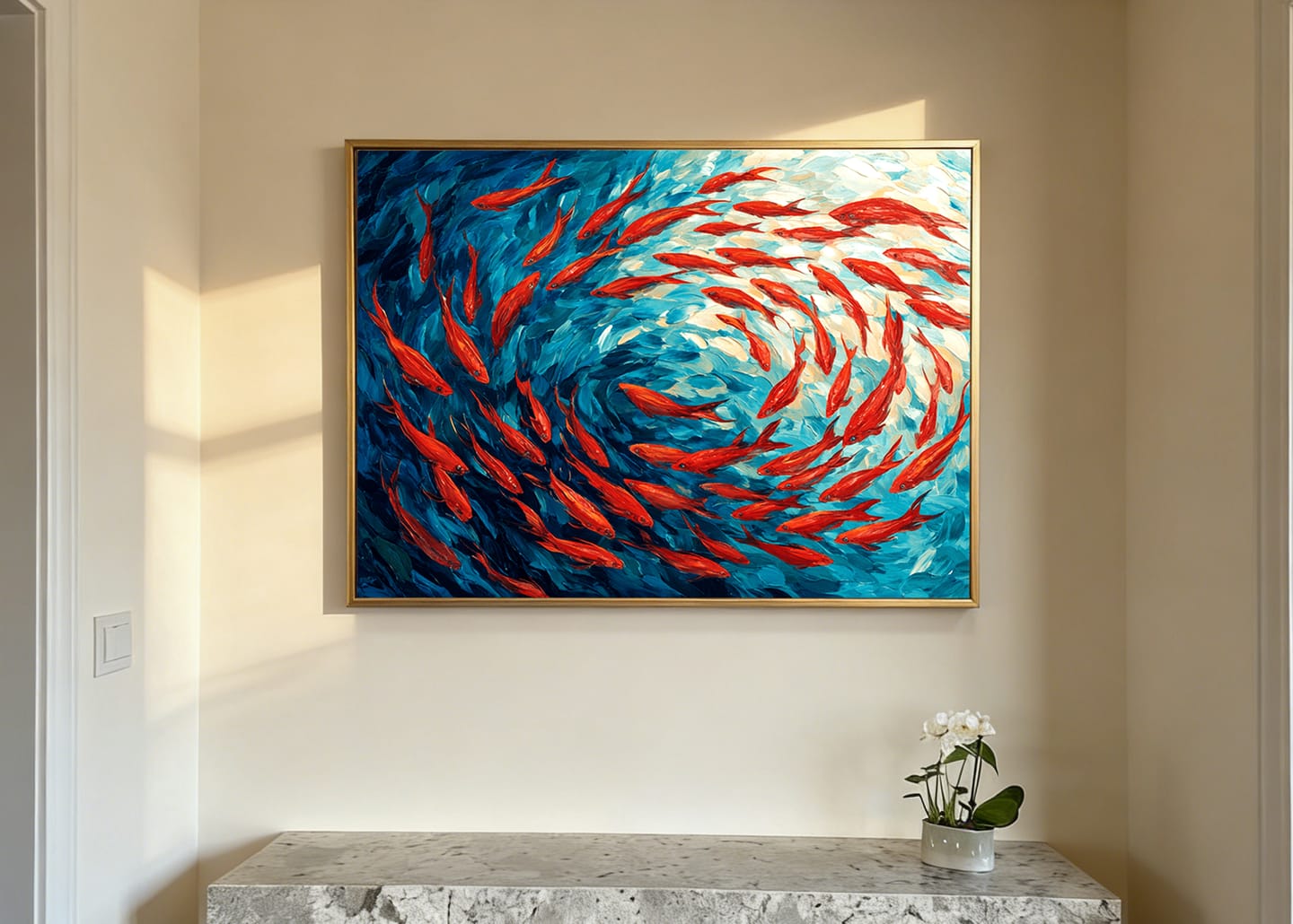 Customer photo review of Crimson Current – Flowing Koi Abstract Painting #awp2