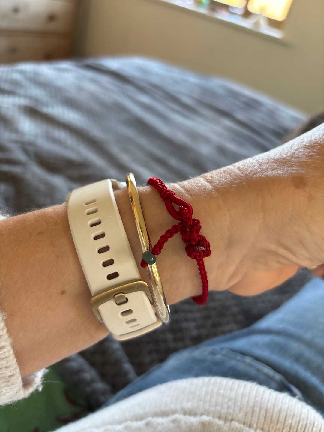 Customer photo review of Buddha Stones Red String Jade Connection Bracelet
