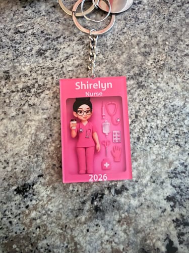 Customer photo review of Nurse In Toy Box - Personalized Acrylic Keychain, Gift For Nurse, For Co-workers