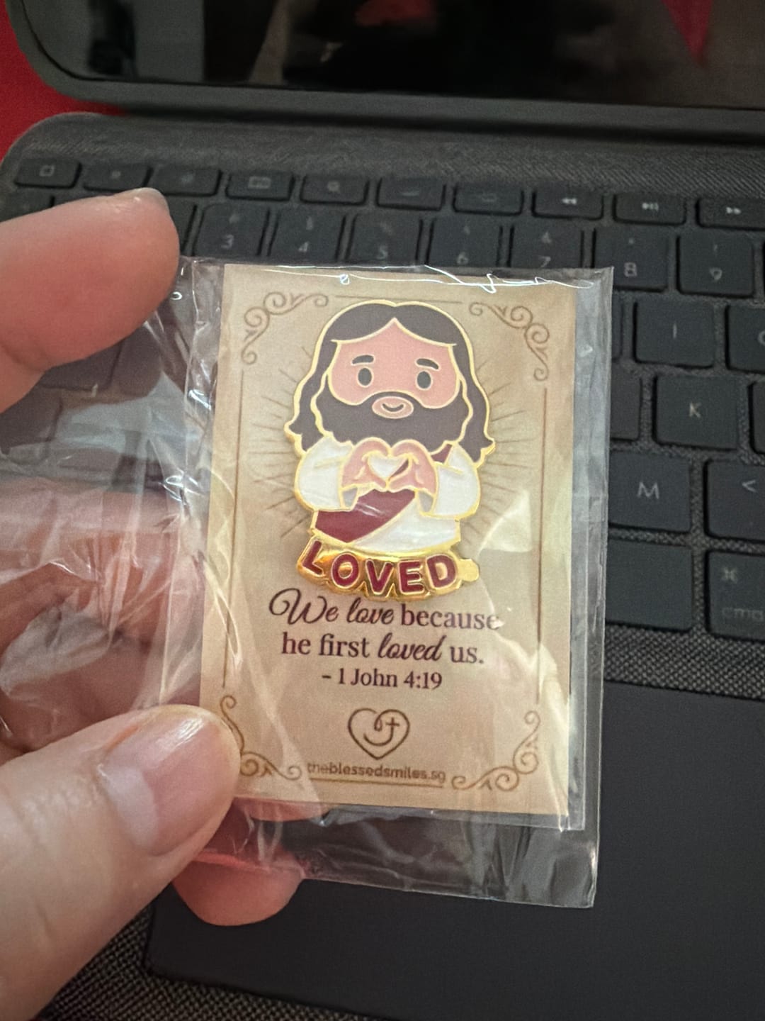 Customer photo review of Jesus Heart Enamel Pin