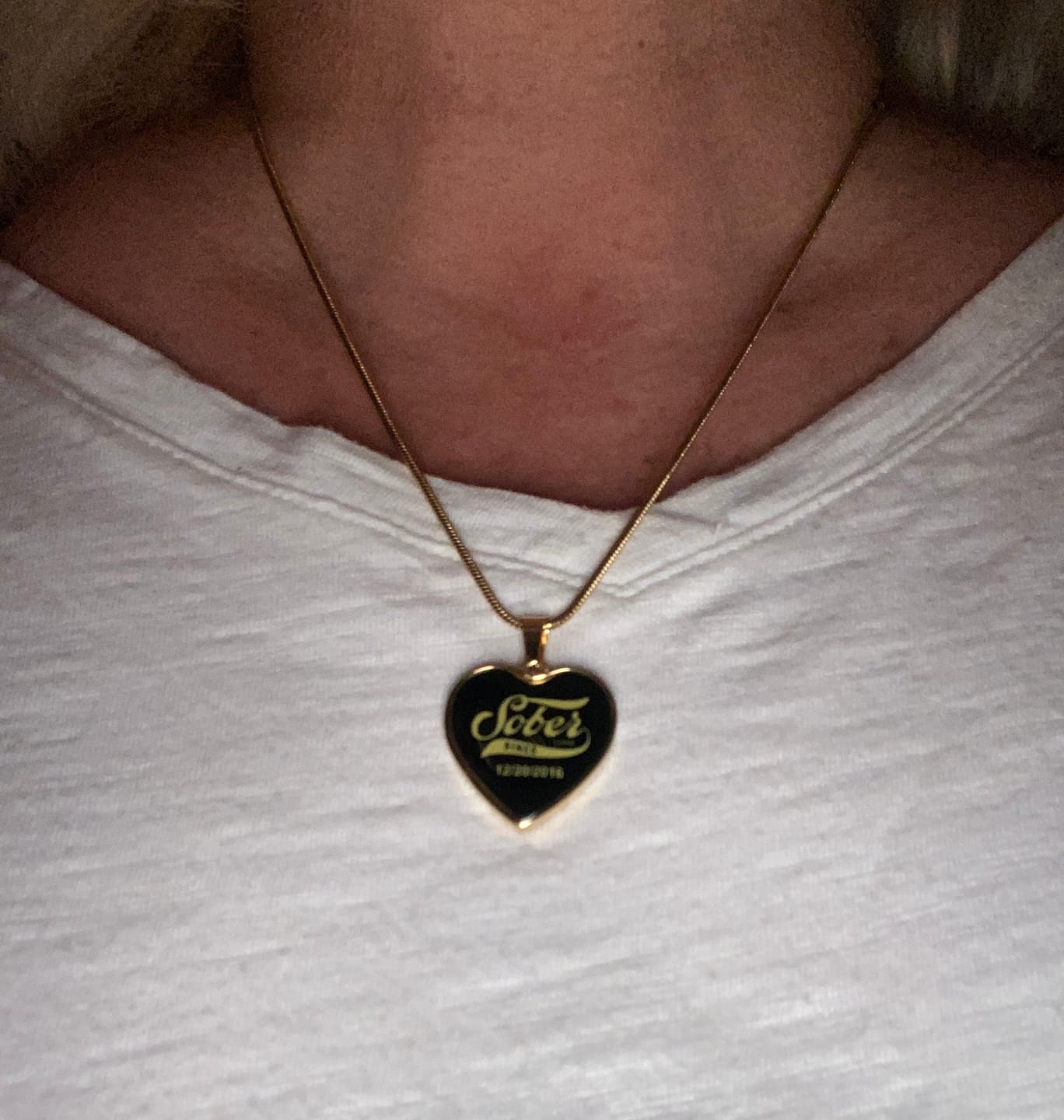 Customer photo review of Sobriety Gift | Sober Since Heart Necklace w/ Personalized Sober Date