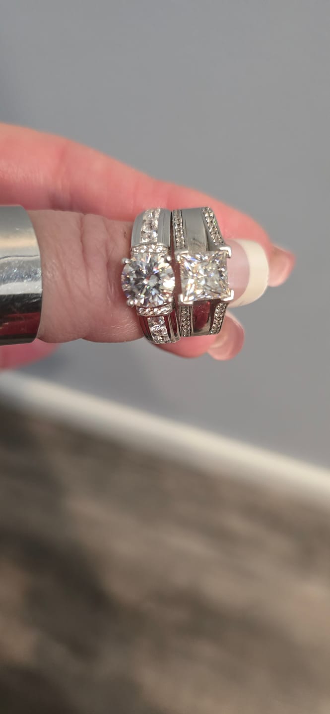 Customer photo review of Moissanite With Channel Set Sapphire Accents Engagement Ring