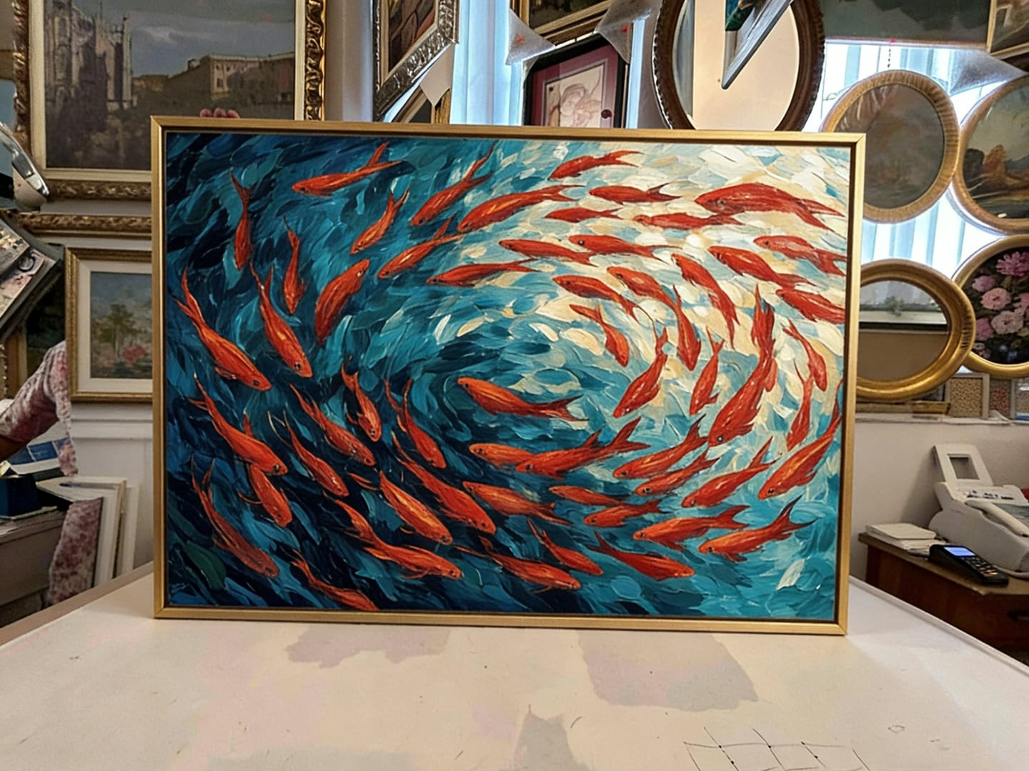Customer photo review of Crimson Current – Flowing Koi Abstract Painting #awp2