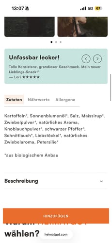 Kundenbewertung mit Foto zu Bio Kartoffelchips Sour Cream Style