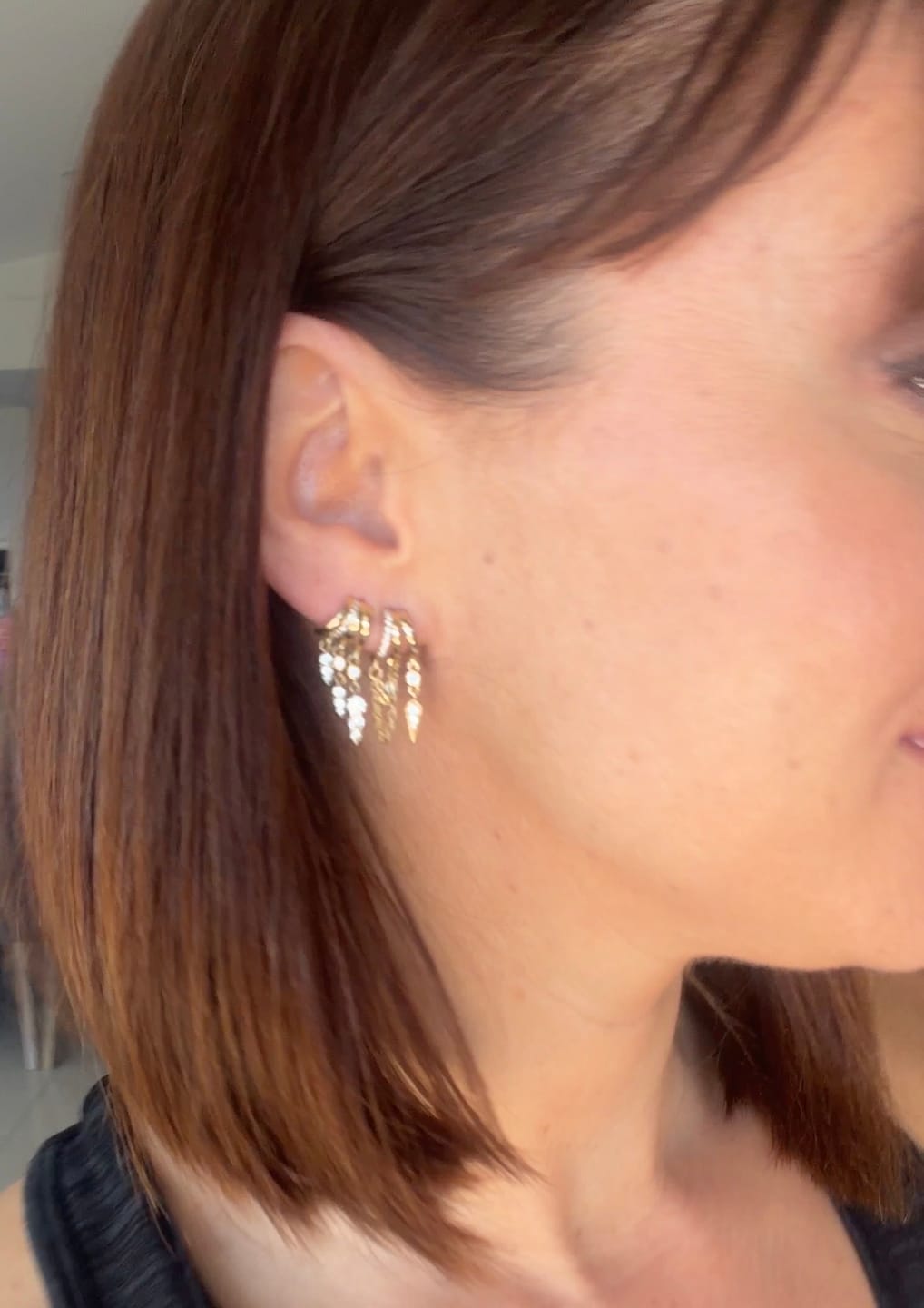 Customer photo review of Palma Stacked Chain Spike Charm Illusion Earrings