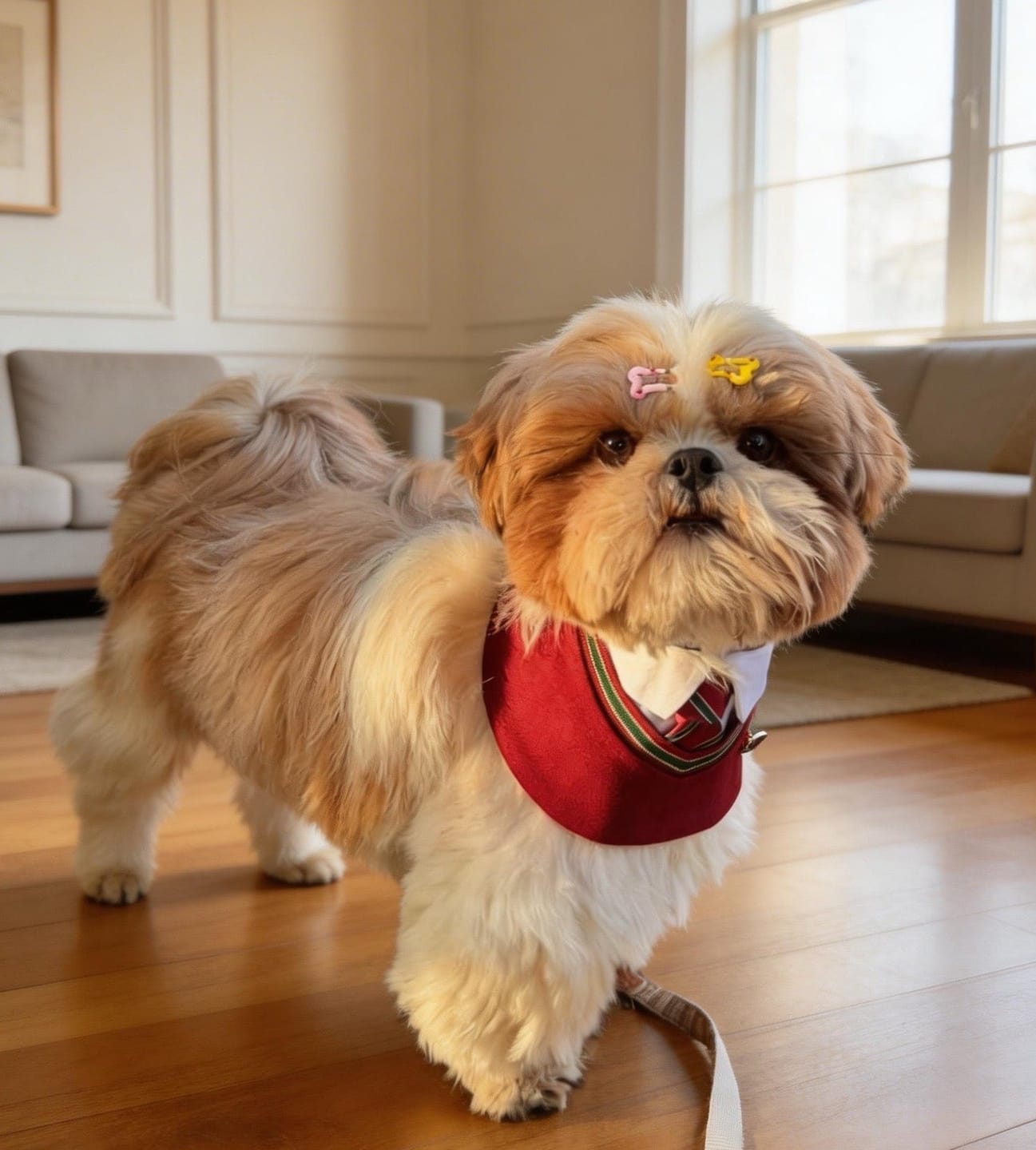 Customer photo review of Ivy – Red & Green Preppy Dog Bandana | Stylish Occasion Wear