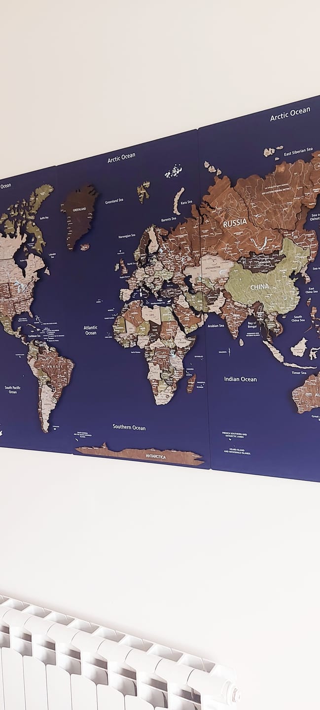 Customer photo review of Wood World Map on a Board - Rustic