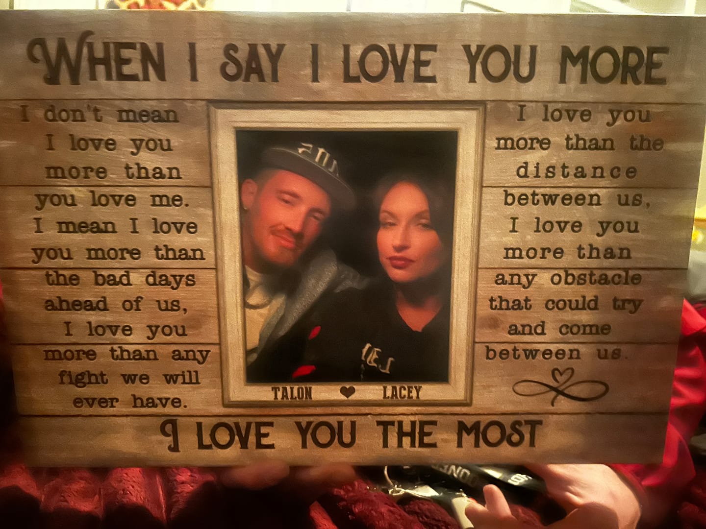 Customer photo review of Personalized Canvas Prints, Custom Photos, Loving Gift For Couple, Couple Gift, Anniversary Gift, When I Say I Love You More Dem Canvas